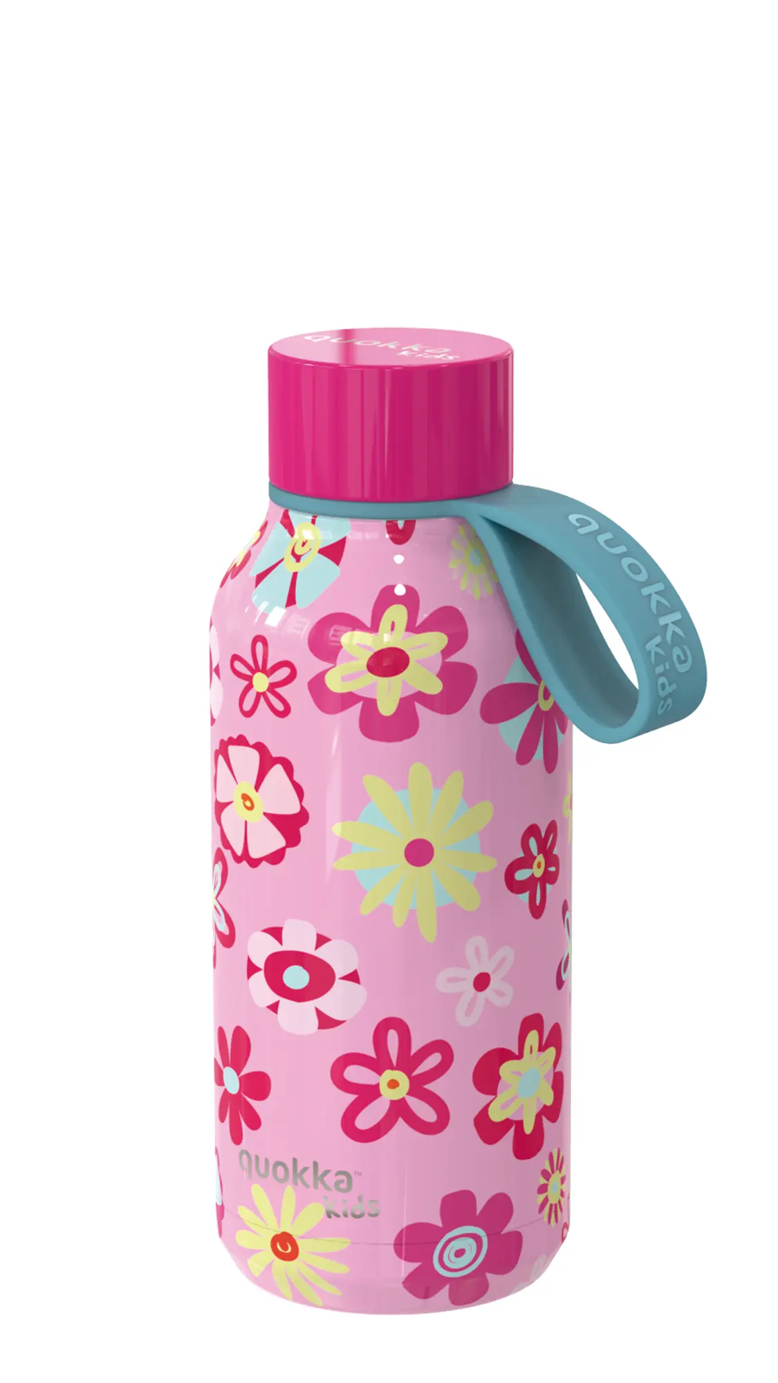 Quokka Nerezová termoláhev Solid Kids s poutkem: Flowers 330ml