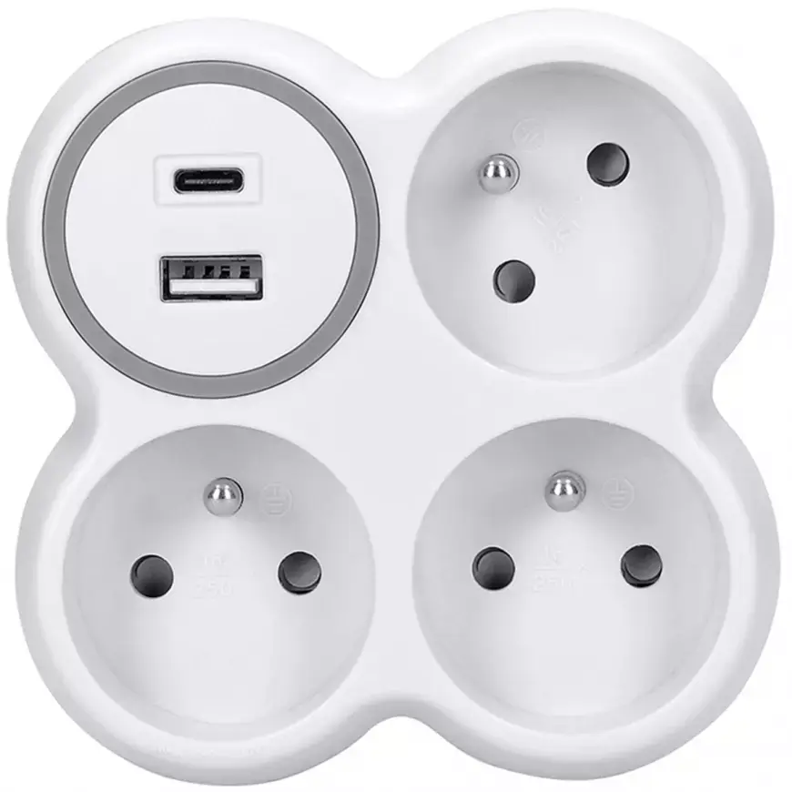 Rozbočka 3x15A USB A+C nabíječka s vypínačem