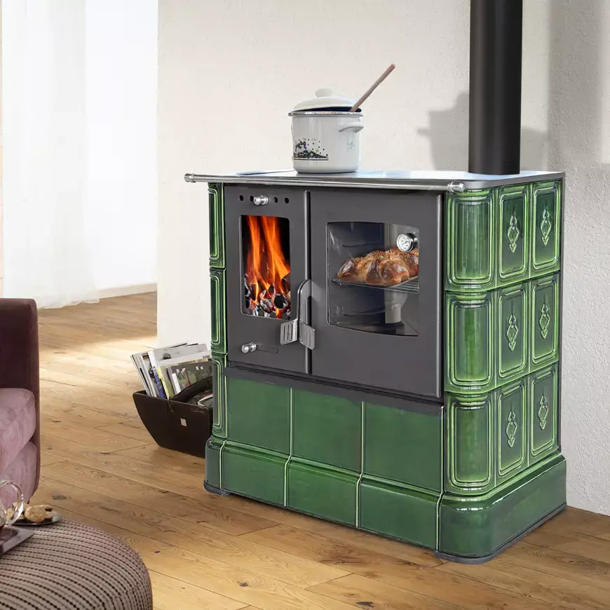 Ocelovo-kachlová kamna Steyr Sparherd Glassgreen