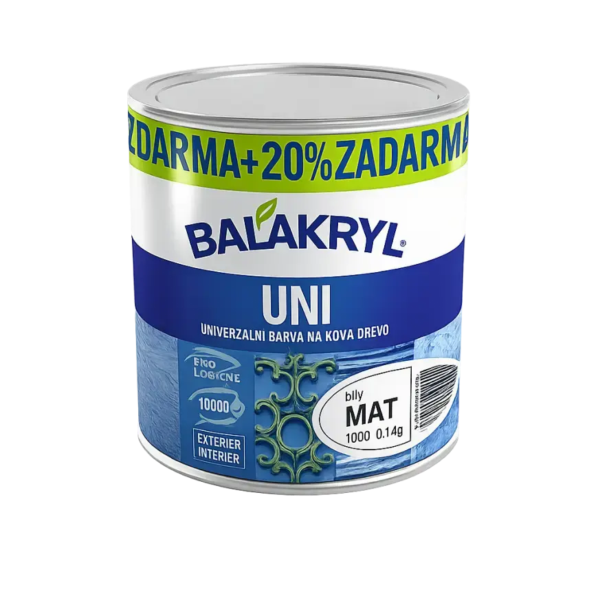 BALAKRYL Univerzální barva na kov a dřevo UNI MAT 0100 bílá 0,7 kg + 20 % ZDARMA