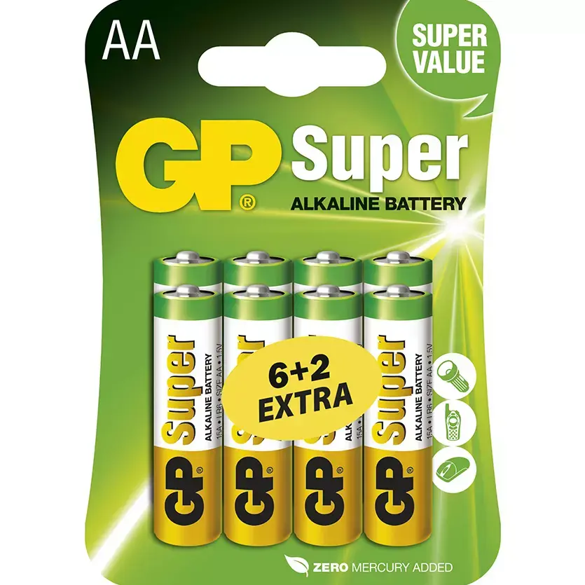 GP alkalická baterie SUPER AA (LR6) 6+2BL