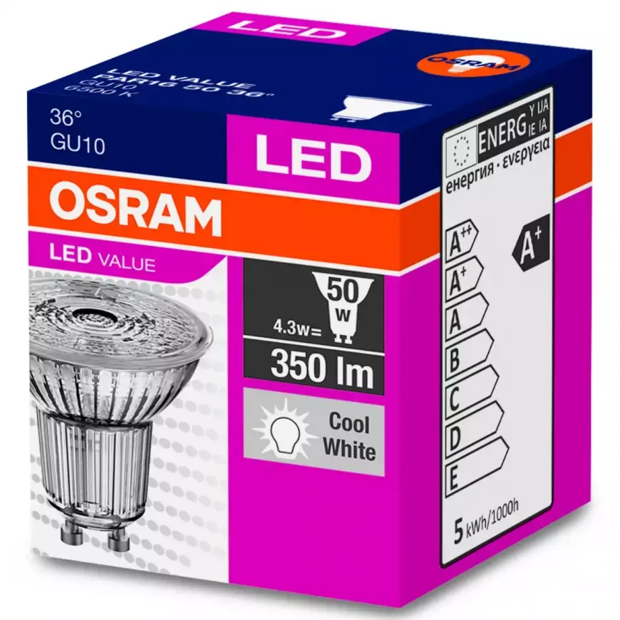 Žárovka LED 4,8W/865 GU10 Value Par16 5036