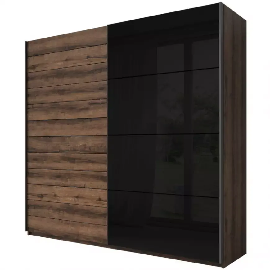 Skříň Galaxy 220cm dub monastery/černé sklo