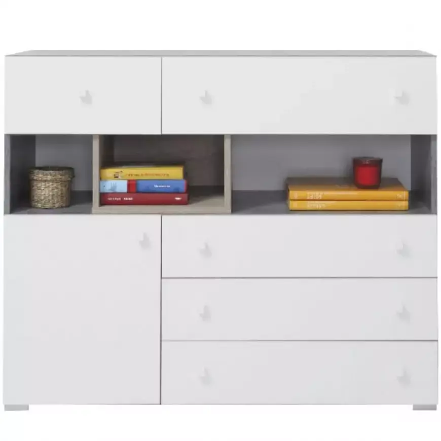 Komoda Sigma 110cm Beton/Bílá/Dub