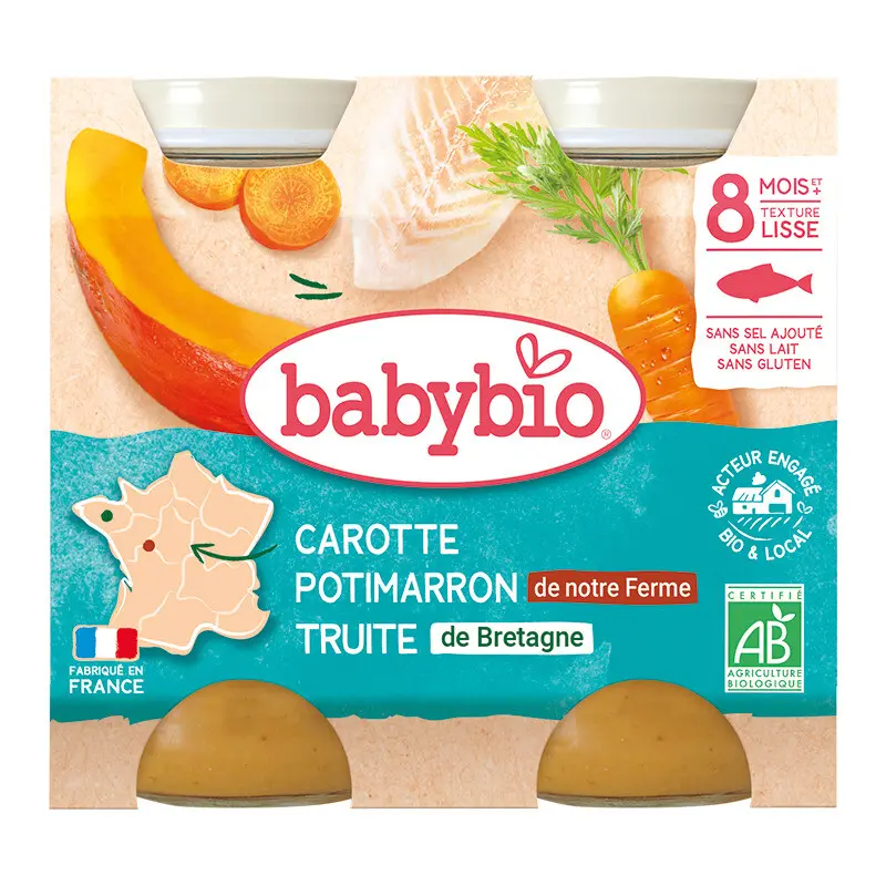 BABYBIO mrkev-dýně-pstruh 8m+ 2x200g