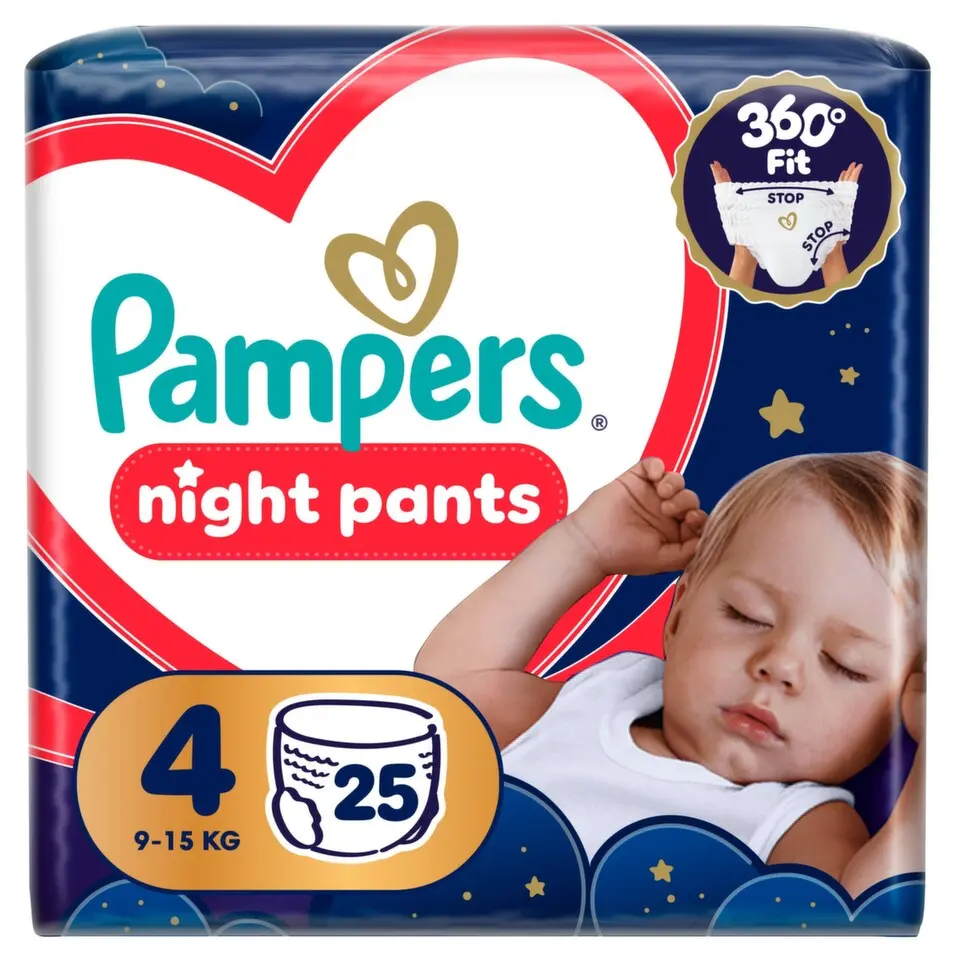 Pampers Plenkové kalhotky Night Pants, 9–15 kg, vel. 4 25 ks