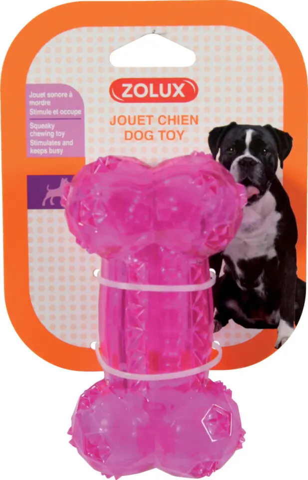 Hračka pes BONE TPR POP kost 12cm růžová Zolux
