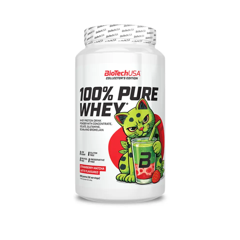 BioTech USA 100% Pure Whey 900 g - limitovaná edice jahoda-matcha latte