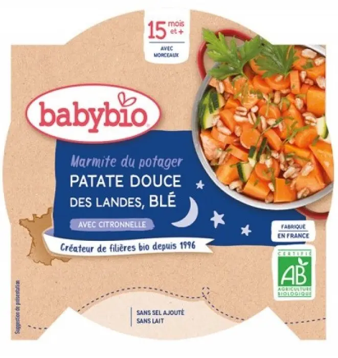 BABYBIO večerní menu sladký brambor, mrkev, cuketa 15m+ 260g