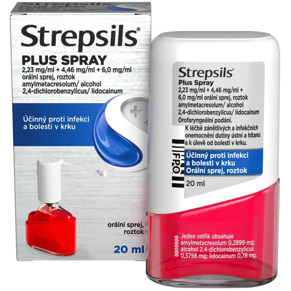Strepsils Plus spray 20ml, sprej s anestetickým účinkem
