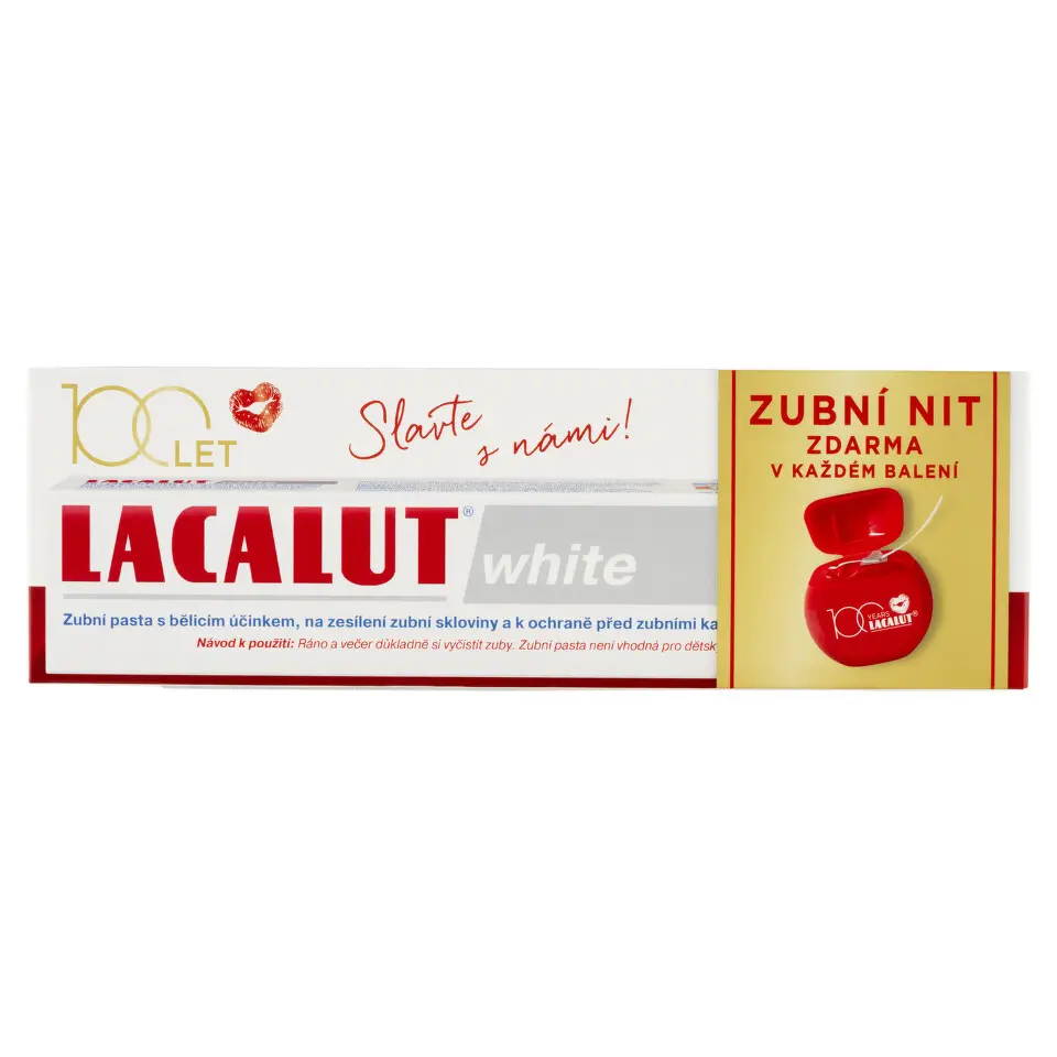 LACALUT White zubní pasta 75ml+dentální niť 100 let edice