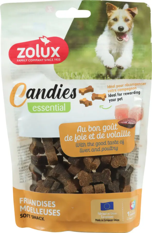 Pochoutka pes CANDIES kostičky drůbež,játra 150g Zolux
