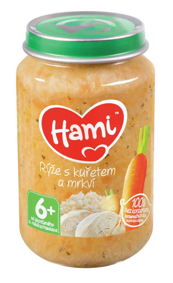 Hami masozeleninový příkrm rýže s kuřetem a mrkví od uk. 6. měsíce 200 g