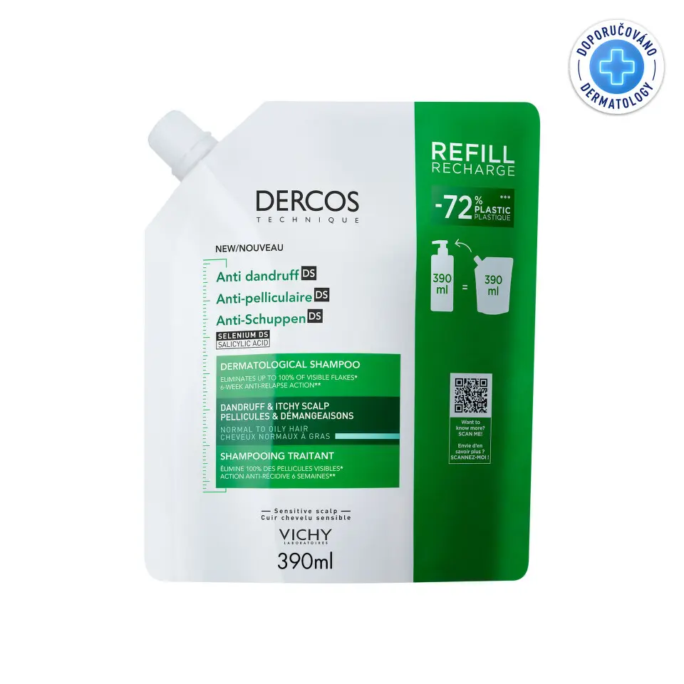 VICHY DERCOS Šampon lupy mastné vlasy náplň 390ml
