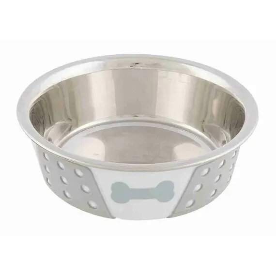 Trixie Nerezová miska se silikonovým opláštěním, bílo/šedá, 0,4l, 14cm