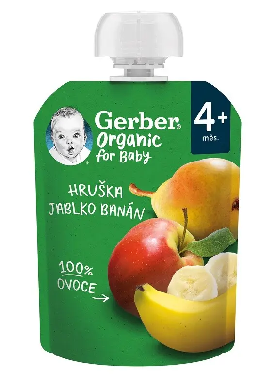 Gerber Ovocná kapsička Organic hruška, jablko a banán 90 g