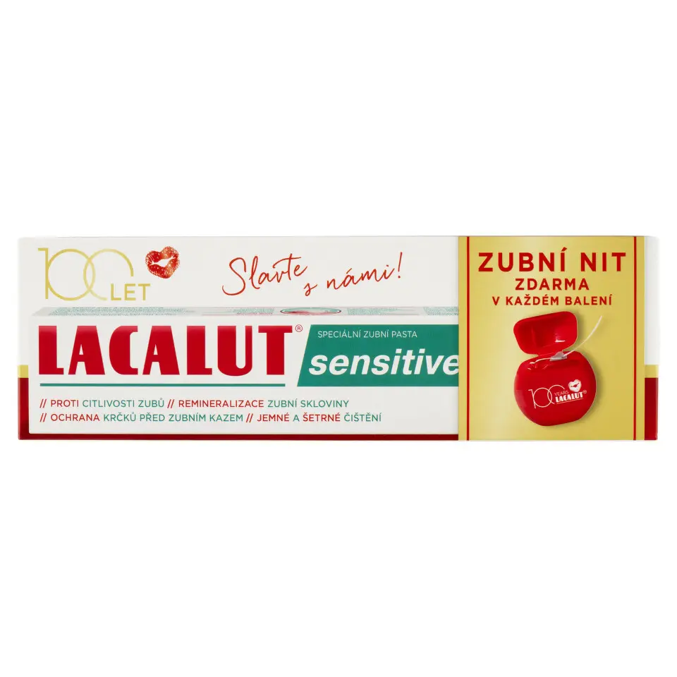 Lacalut Sensitive zubní pasta 75ml+dent.nit zdarma