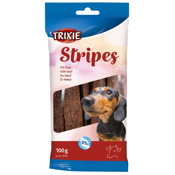 Pochoutka Snack STRIPES hovězí pro psy 10ks/100g TR