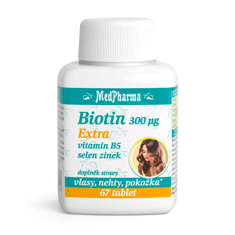 MedPharma Biotin Extra, Vitamin B5, Selen, Zinek, 67 tablet