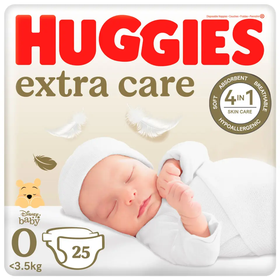 HUGGIES Dětské plenky Extra Care 0 velikost 3,5 kg 25 kusů