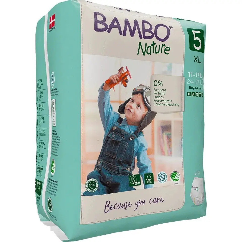 Bambo Nature Pants 5 XL 11-17 kg dětské natahovací plenkové kalhotky 19 ks