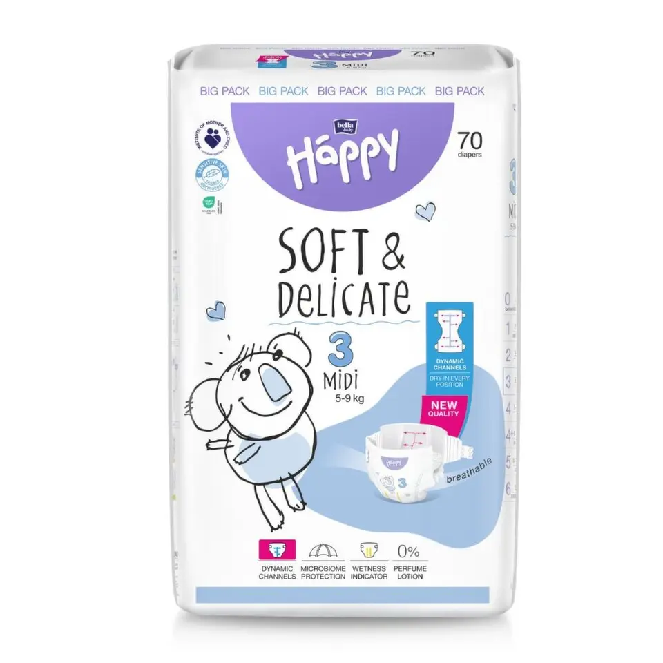 Dětské pleny Bella HAPPY S&D vel. 3 Midi 5-9 kg Big Pack 70ks/bal