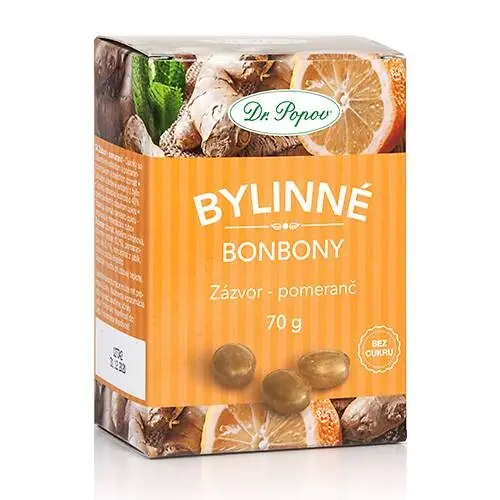 Dr. Popov Bonbony Zázvor – pomeranč, 70 g - min. trvanlivost do 30.11.2025