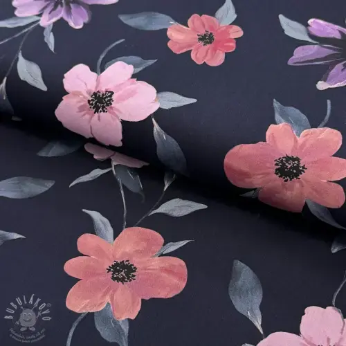 Bavlněná látka VISCOSE Flowers navy digital print