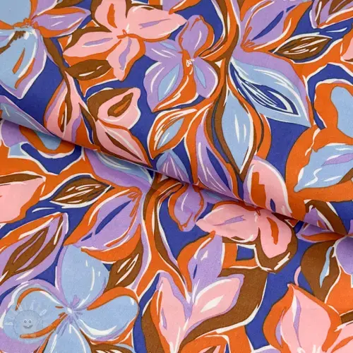 Bavlněná látka VISCOSE Flowers dark petrol
