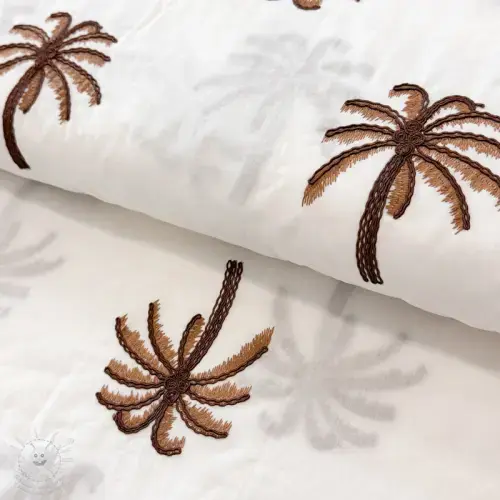 Bavlněná látka VOILE EMBROIDERY Palm brown