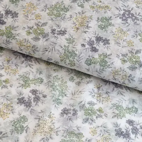 Lyocell s lnem a hedvábím Retro Flowers design D