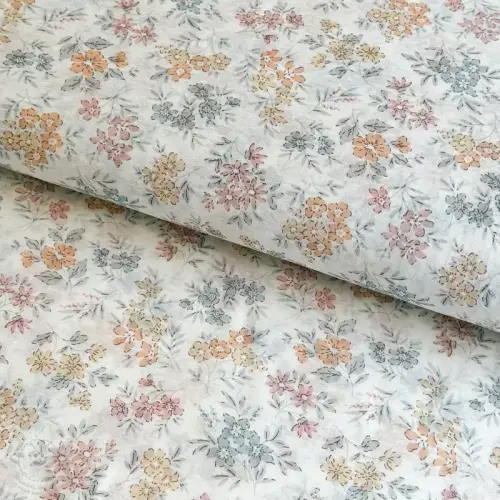 Lyocell s lnem a hedvábím Retro Flowers design E