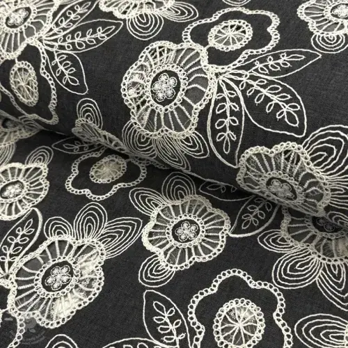 Bavlněná látka JEANS EMBROIDERY Niva design C