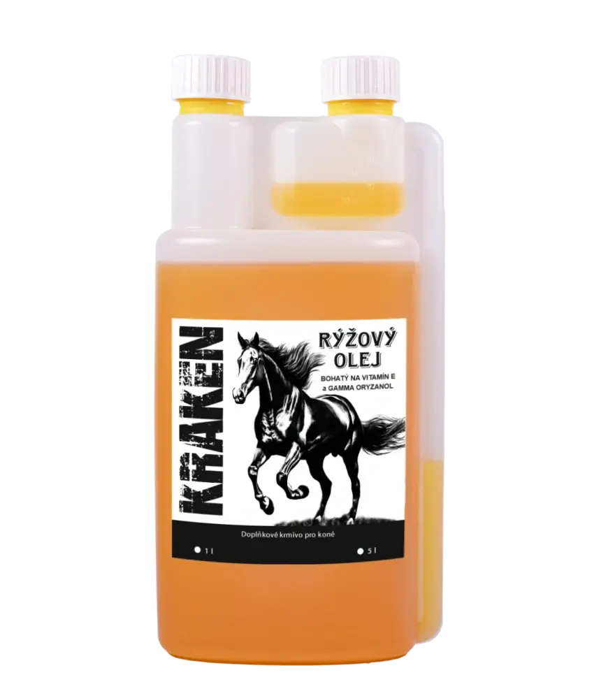 Rýžový olej pro koně Kraken 1l (Panenský, za studena lisovaný olej pro koně na nabrání)