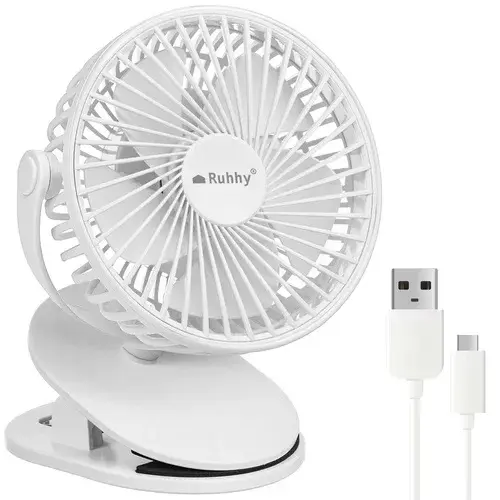 Bezdrátový ventilátor s klipem - bílý – nabíjecí USB-C 1200 mAh