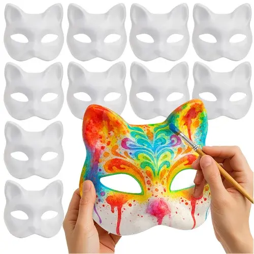 Kočičí masky na karneval 10 kusů – DIY sada k malování