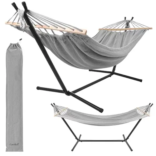 Zahradní houpací síť 200 × 150 cm + železný stojan do 250 kg