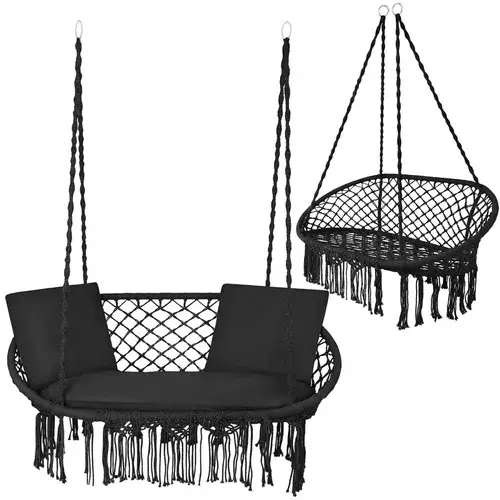 Zahradní dvoumístná černá houpačka Stork's Nest + polštáře