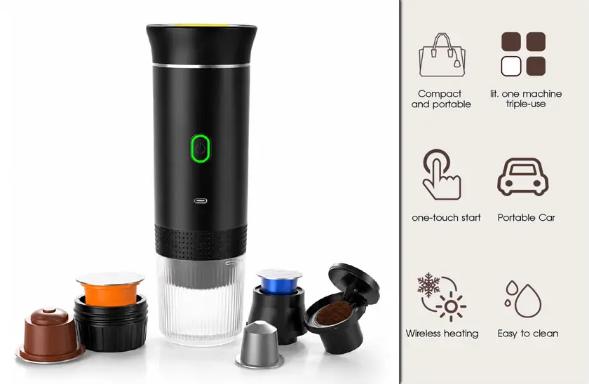 Přenosný espresso kávovar 3v1 s tlakem 20 barů, USB-C a ohřevem vody