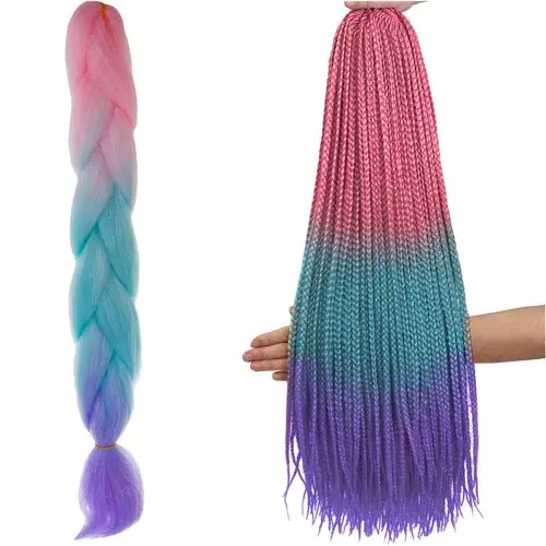 Syntetické ombré copánky růžovo-modro-fialové