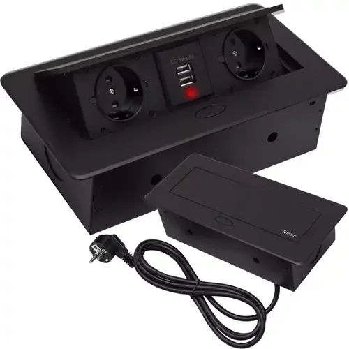 Vestavná výklopná zásuvka 2x 220V + 2x USB – černá