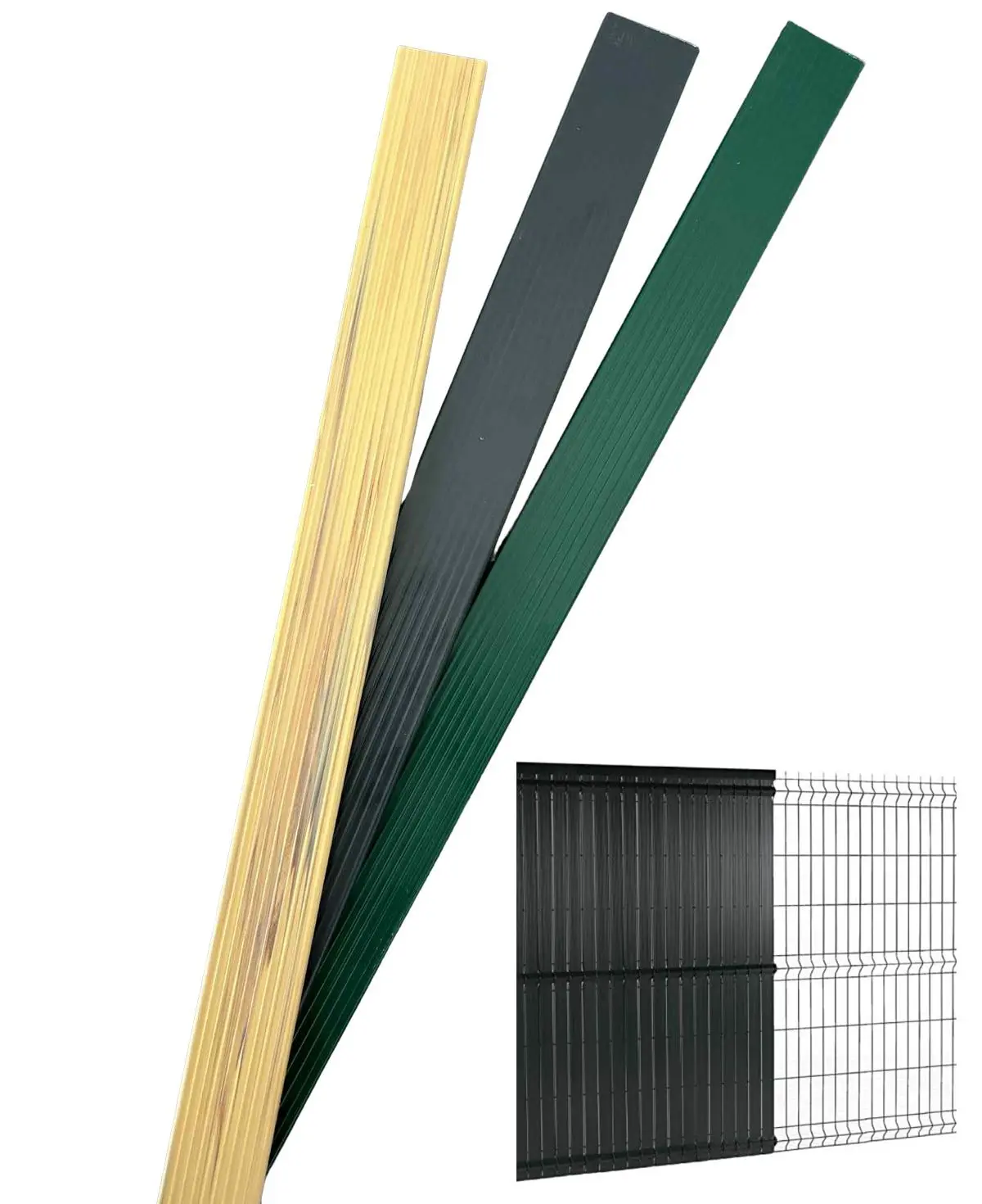 Plastová výplň pletiva (plotu) a 3D panelů z PVC lišty - Vzorek 3ks barev 50cm délka
