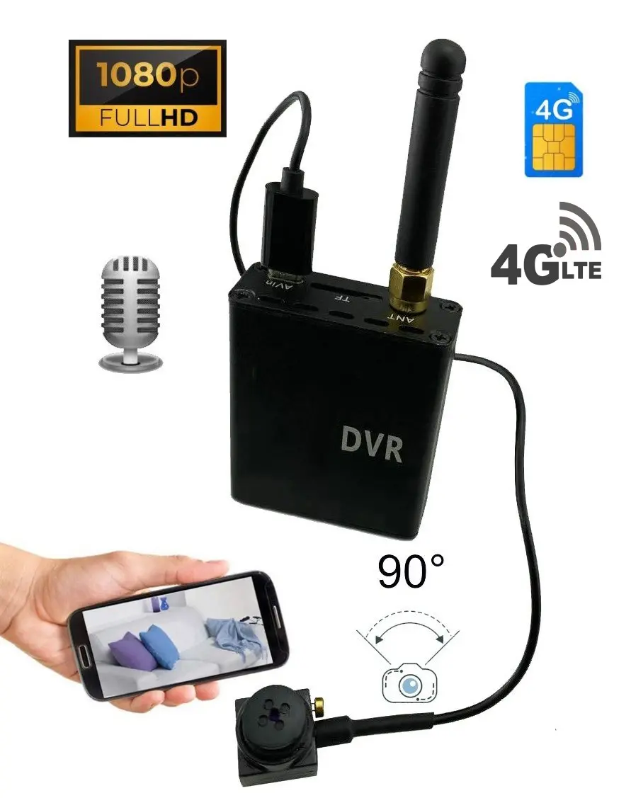 Knoflíková kamera FULL HD s 90° úhlem + audio - DVR modul LIVE přenos s podporou 4G SIM