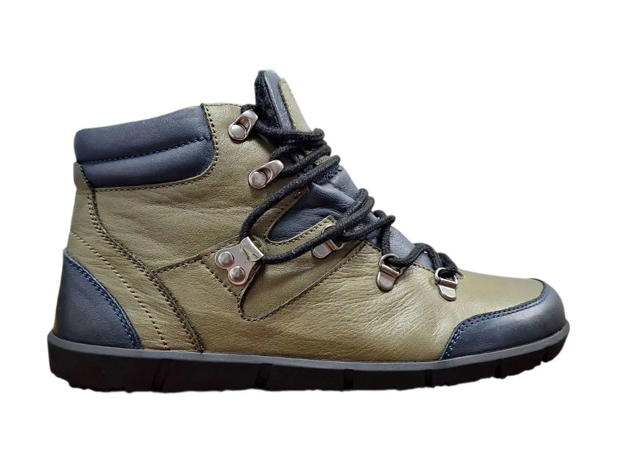 Wild 017-26017 Dámské celokožené barefoot kotníkové boty khaki 39