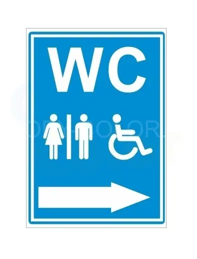 Směrová cedule WC a ZTP, šipka vpravo- Cedule s piktogramem a textem