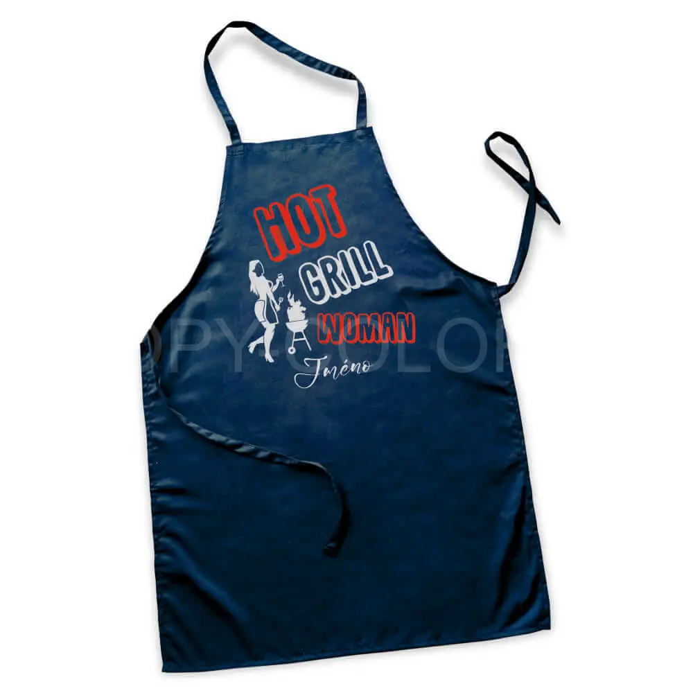 Modrá zástěra Hot Grill Woman s vlastním jménem