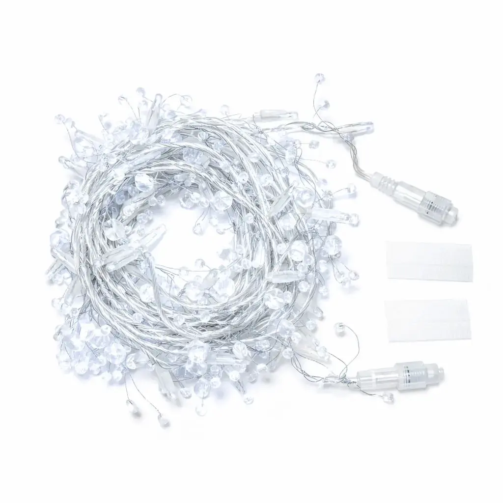 Eco Fix světelný řetěz venkovní s krystalky, 8 m, ledově bílá, 80 diod, 36 V, čirý kabel, IP44