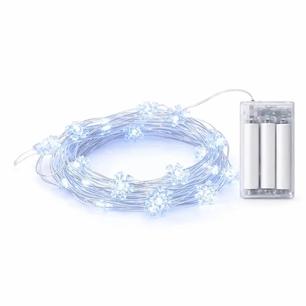 DecoLED LED světelný řetěz na baterie - vločky, teplá bílá, 20 diod, 2,3 m