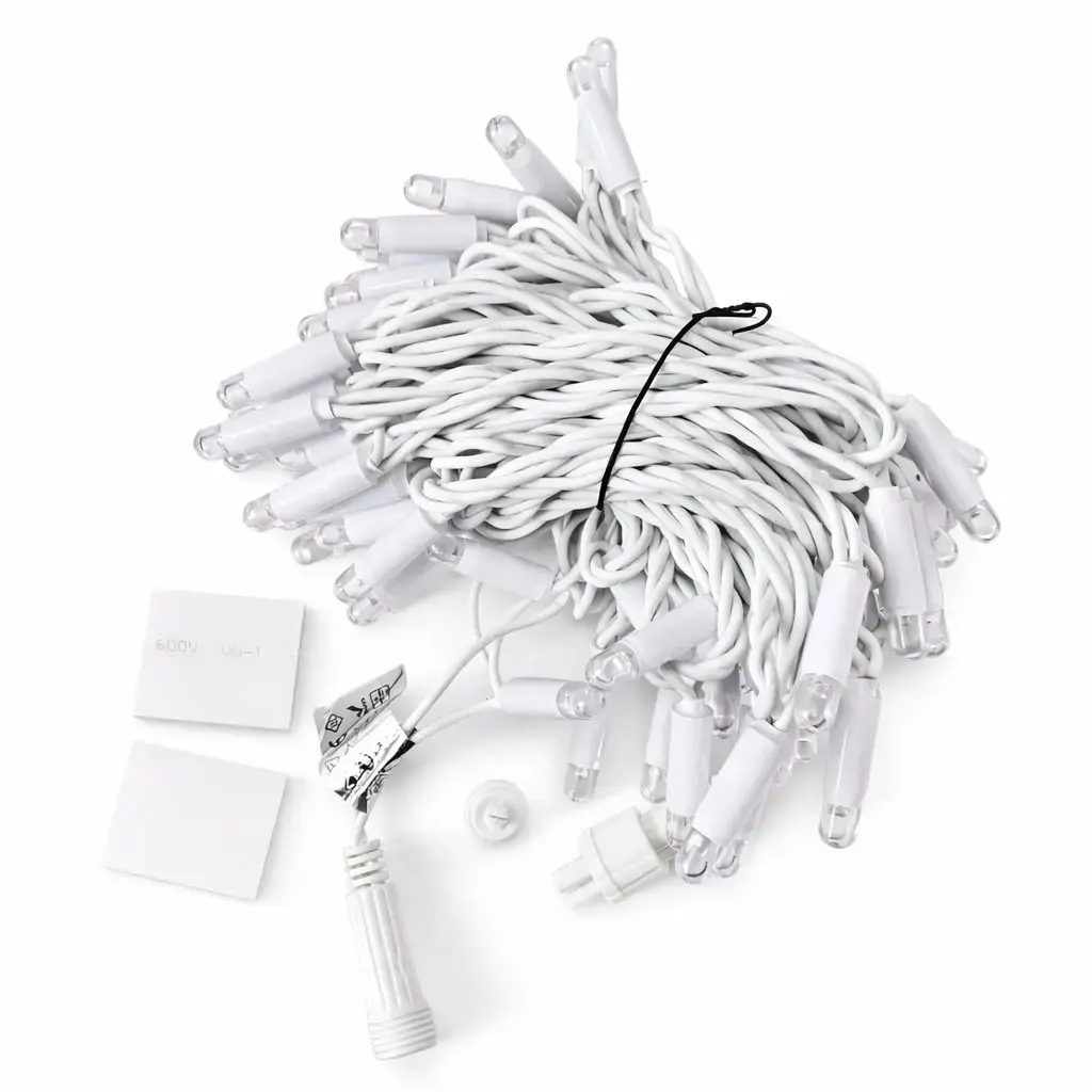 Eco fix LED světelný řetěz 10 m, 60 zářivějších diod, teple bílá, 36V, bílý kabel, IP44
