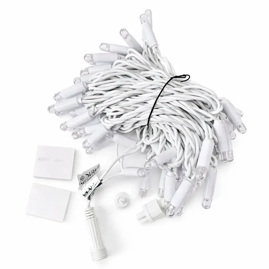 Eco fix LED světelný řetěz 10 m, 60 zářivějších diod, teple bílá, 36V, bílý kabel, IP44